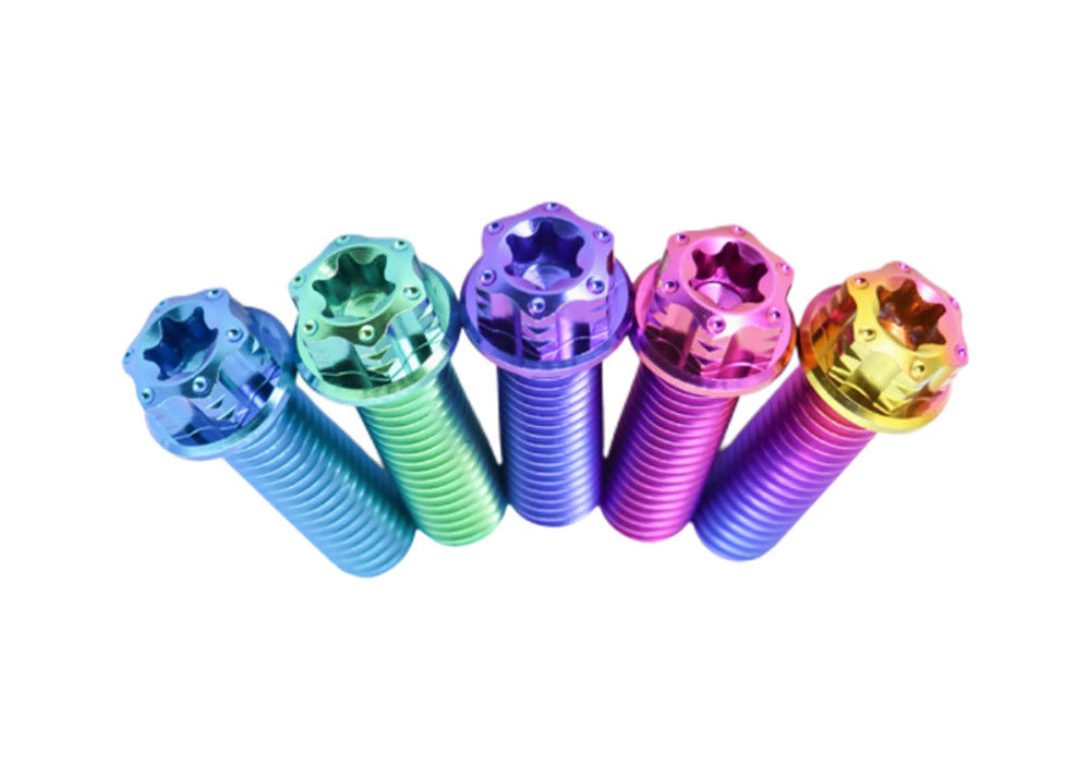 Titanium Button Head Bolt M5x(0.80mm)x8mm Torx Drive with Rainbow Finish and Vacuum Nitriding Surface