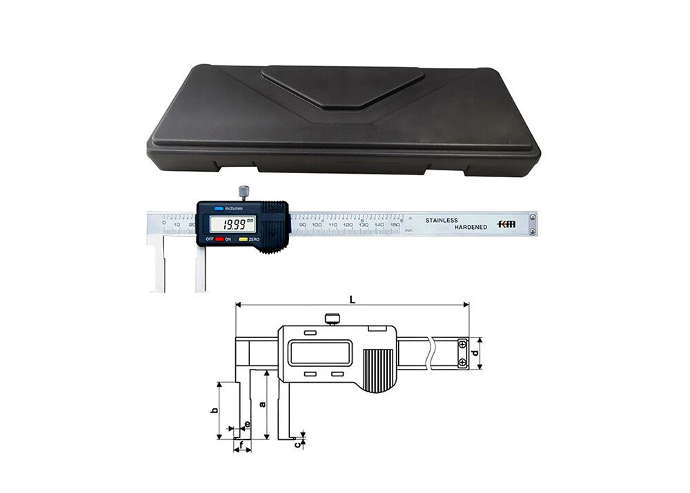 25-200mm/1-8" Flat Tip Inside Groove Digital Vernier Caliper Stainless Steel Industrial Gauge